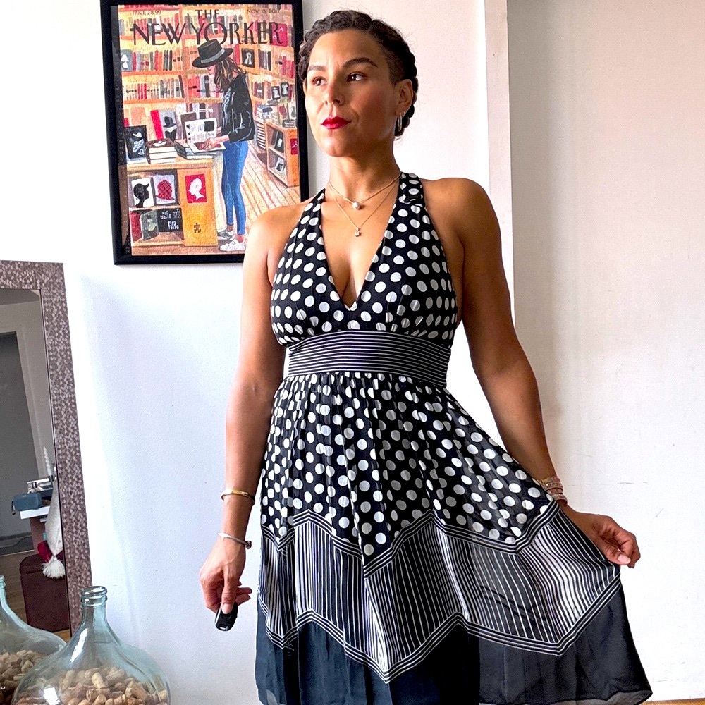 BCBGMaxAzria Black and White Backless Dress